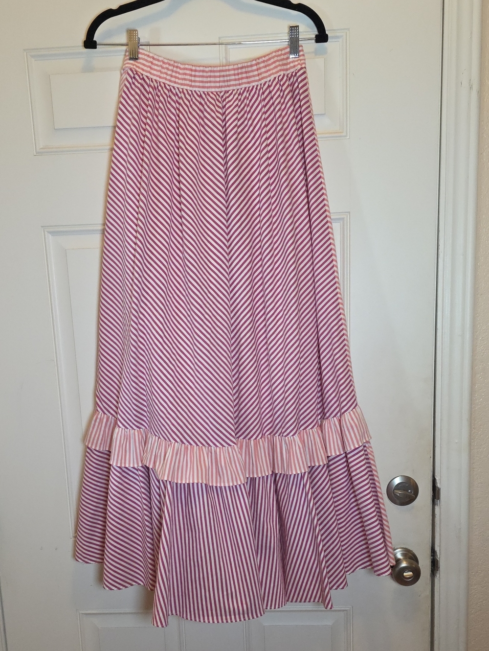 Maeve Anthropologie Penny Ruffled Wrap Midi Skirt Pink White Striped Sz S EUC - Picture 13 of 15